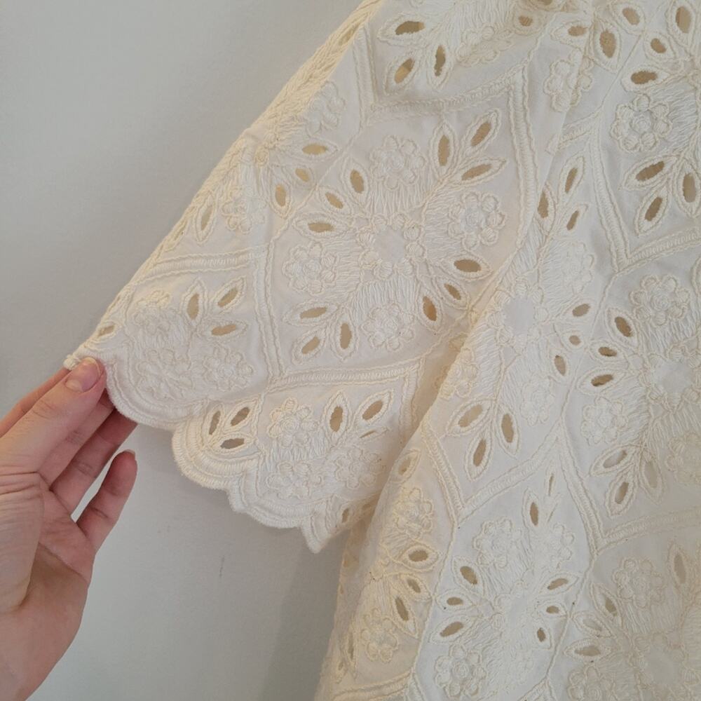 Sezane Cream White Floral Mini Louison Eyelet Embroidered Dress in Ecru Size 34 - Picture 8 of 16